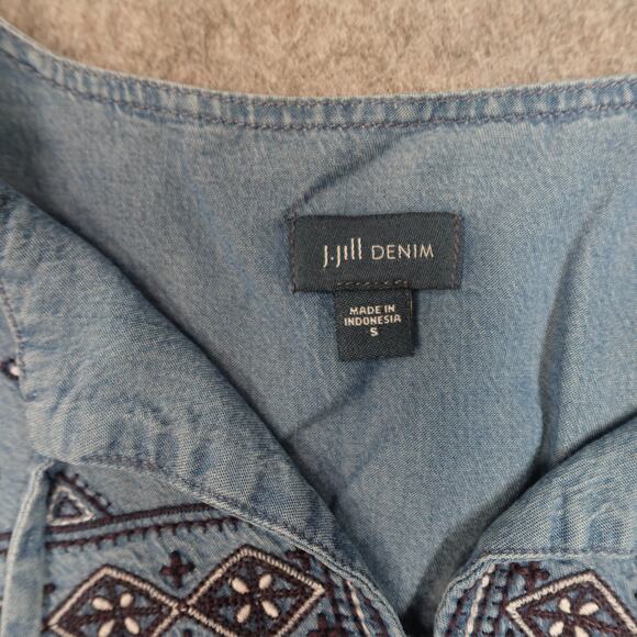 J. Jill Dress Womens Small Denim Chambray Embroidered Western Knee Length Blue - Picture 2 of 9